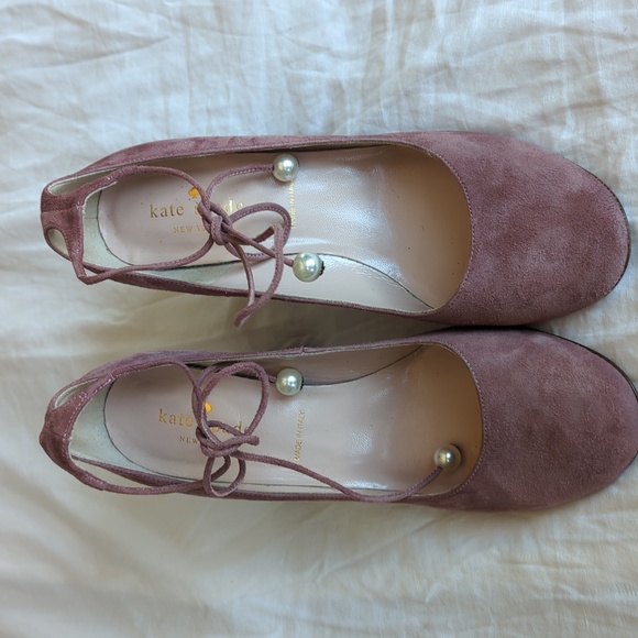 Kate Spade New York Gena Suede Block Heel Pumps with Pearl Detail In Blush Pink - Picture 3 of 11